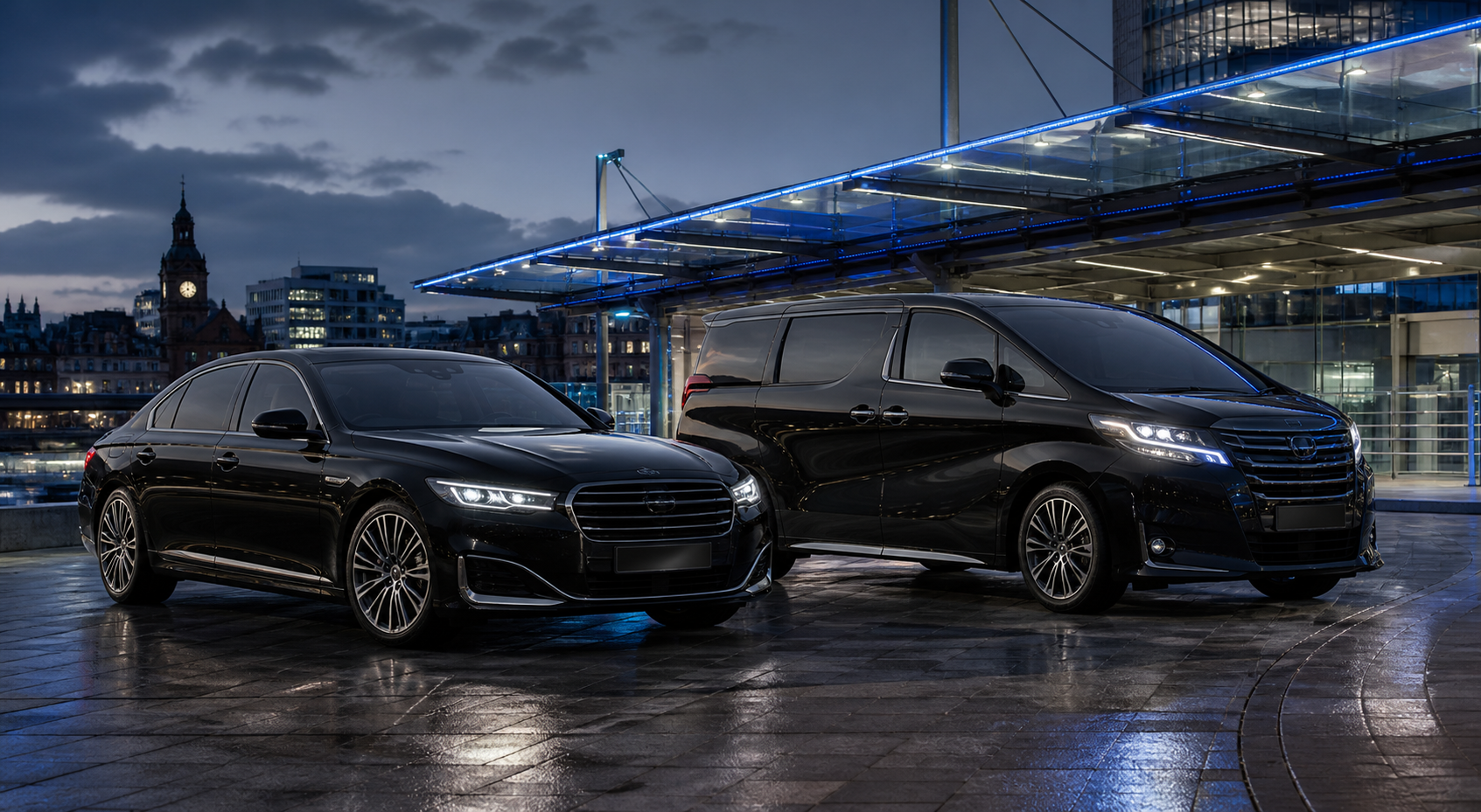Black private-hire saloon and MPV vehicles