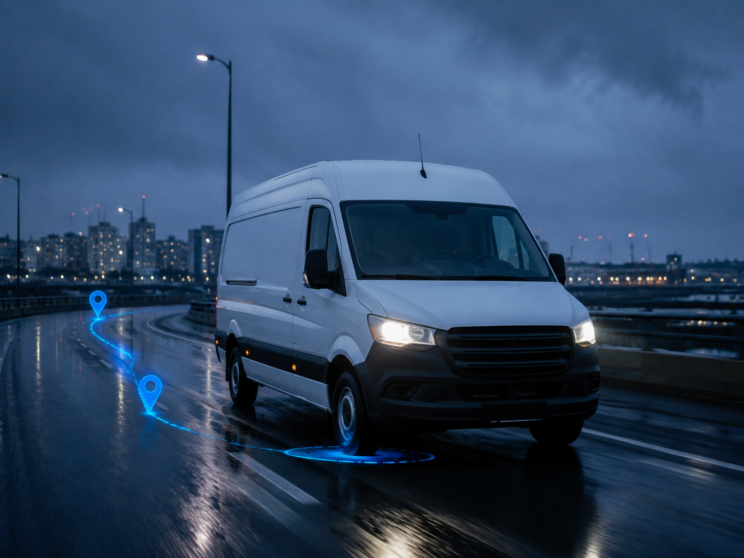 Commercial van represented with fleet tracking technology